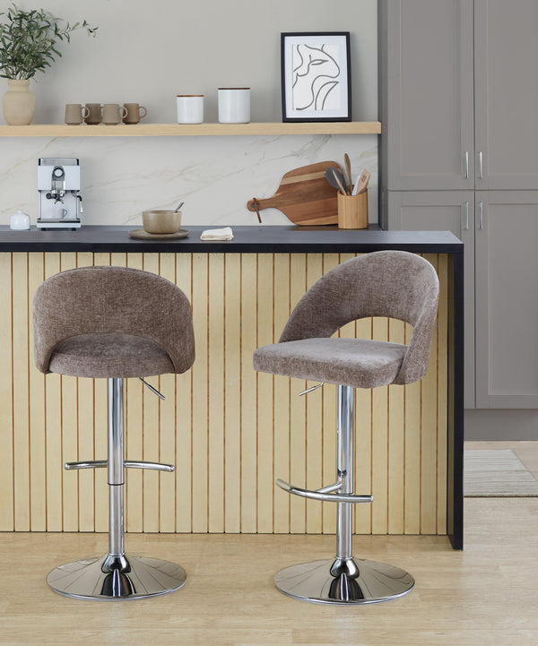 English Elm Adjustable Swivel Barstools Set of 2 Fabric Seat Black Metal Base Kitchen Counter Brown B202S02004