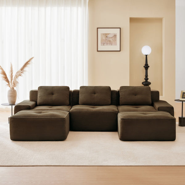 English Elm 117" Modern U-Shaped Modular Sectional Sofa - Luxurious Corduroy, Deep Seats, Movable Ottoman, No Assembly W714S01505