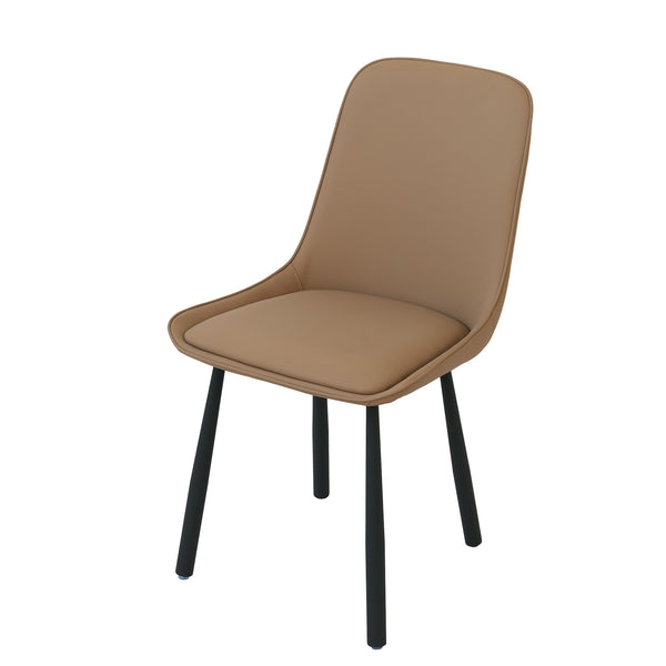 English Elm Modern Nordic Faux Leather Upholstered Dining Chairs Iron Legs Kitchen Set of 2 Khaki+Black W1535P460731