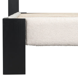 English Elm Christopher Knight Home® - Boucle Queen Upholstered Bed Frame with Square-Stitched Headboard, Beige Fabric & Black Legs - Cozy Platform Design N758Q545253A