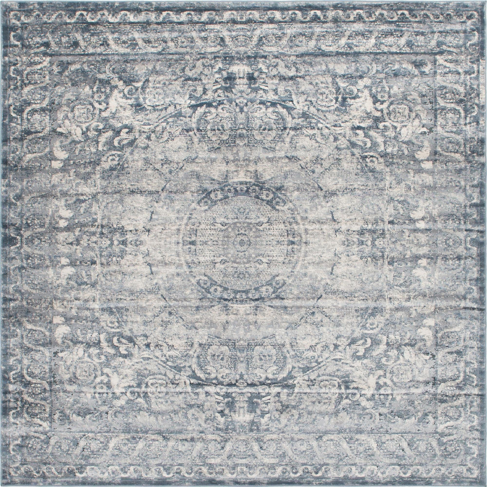 Unique Loom Chateau Grant Machine Made Border Rug Dark Blue, Gray/Ivory 7' 1" x 7' 1"