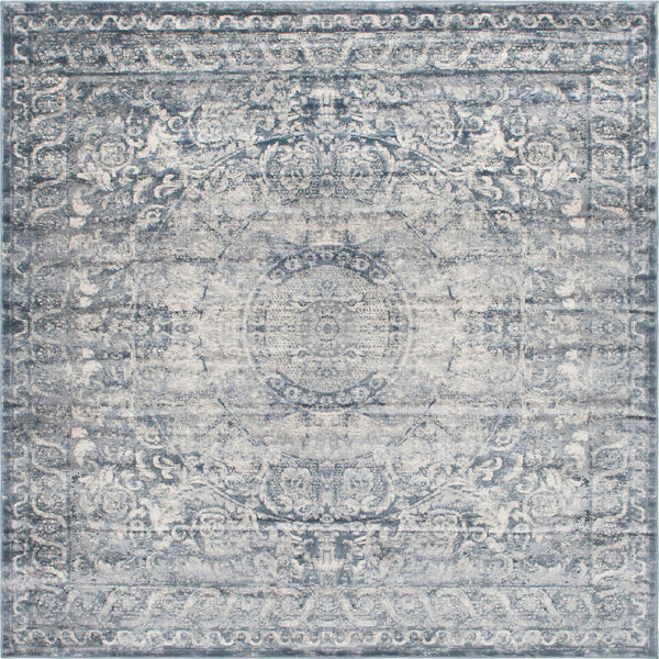 Unique Loom Chateau Grant Machine Made Border Rug Dark Blue, Gray/Ivory 7' 1" x 7' 1"