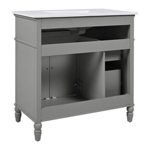 English Elm Christopher Knight Home® - 36" Bathroom Vanity with Sink - Freestanding Ceramic Top, Soft-Close Doors & Drawers, Robust Craftsmanship Grey N759P340019E