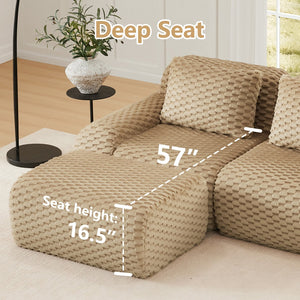 English Elm 82" Modular L-shaped Sectional Sofa Flannelette Upholstered with Movable Ottoman Living Room Light Camel W714S01510
