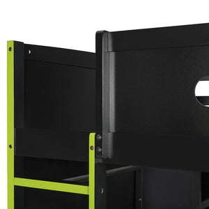 English Elm Full Size Gaming Loft Bed with Rgb Lighting Desk Wardrobe and Built-in Storage Green LT100261AAG