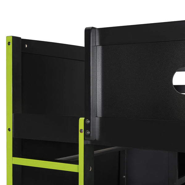 English Elm Full Size Gaming Loft Bed with Rgb Lighting Desk Wardrobe and Built-in Storage Green LT100261AAG