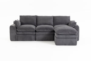 English Elm L Shaped Corduroy Modular Sectional with Cloud Cushions Footstool and Lumbar Pillows Gray W395S00140
