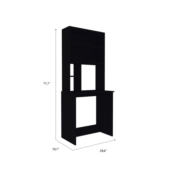 English Elm Sawgrass Black Writing Computer Desk with Hutch, Four Shelves, Two Drawers – Compact Modern Ergonomic Design for Small Spaces B128P148805