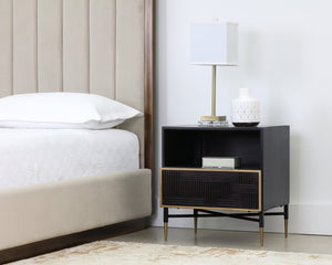 Sunpan Markwood Nightstand - Handcrafted Dark Brown Mango Wood with Antique Brass Frame & Ample Storage