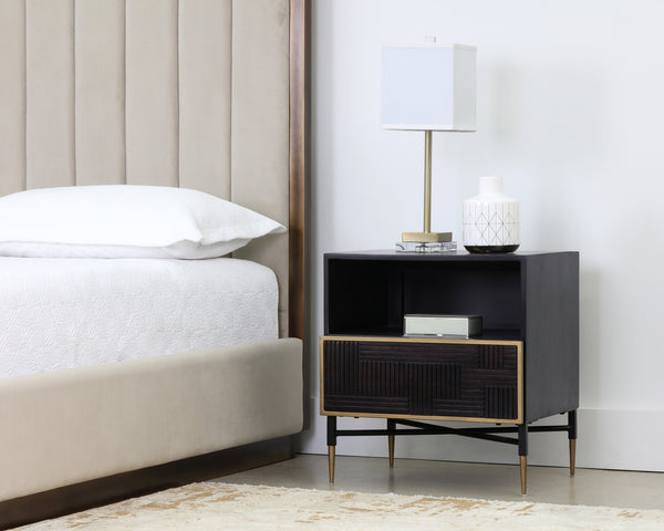 Sunpan Markwood Nightstand - Handcrafted Dark Brown Mango Wood with Antique Brass Frame & Ample Storage