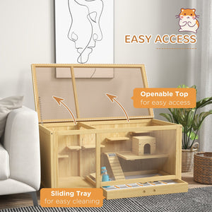 English Elm Pawhut Fir Wood Hamster Habitat Two Level Gerbil Enclosure with Ladder and Seesaw W2225P173819