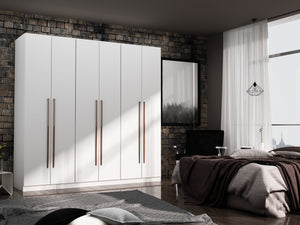 English Elm Gramercy 82" Wardrobe Organizer with Soft-Close Doors, Aluminum Rods, Shelves & Center Drawers White B365S00001
