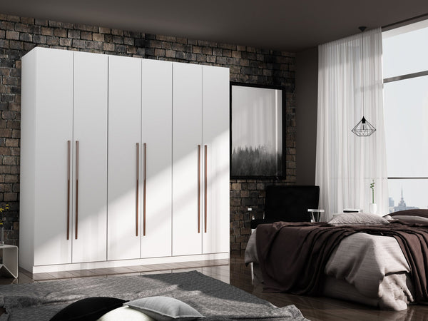 English Elm Gramercy 82" Wardrobe Organizer with Soft-Close Doors, Aluminum Rods, Shelves & Center Drawers White B365S00001