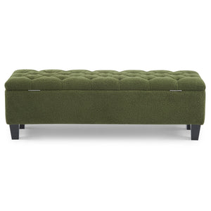 English Elm Ottoman Storage Bench Boucle Upholstered with Tufted Lid and Rubberwood Legs for Bedroom N779P369512G
