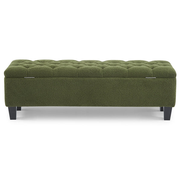 English Elm Ottoman Storage Bench Boucle Upholstered with Tufted Lid and Rubberwood Legs for Bedroom N779P369512G