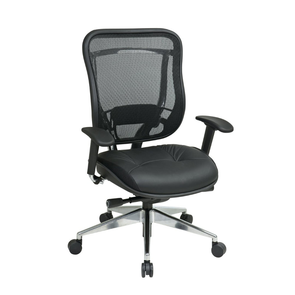 OSP Home Furnishings Executive Ergonomic High Back Office Chair with Mesh Lumbar Genuine Leather Seat Metal Base 818A-41P9C1A8