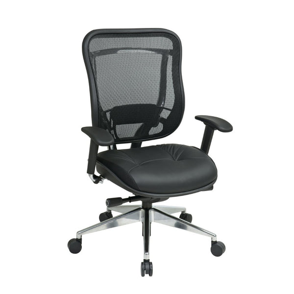 OSP Home Furnishings Executive Ergonomic High Back Office Chair with Mesh Lumbar Genuine Leather Seat Metal Base 818A-41P9C1A8