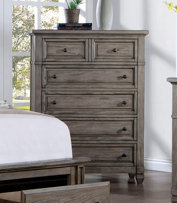 English Elm Transitional Solid Wood Chest with Five Smooth Glide Drawers, Felt-Lined Top, Timeless Design Gray 43 L x 21 W x 54 H B2741P369384