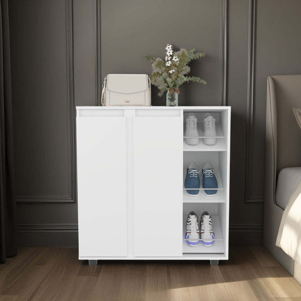 English Elm White 2-Door Shoe Storage Cabinet with 8 Shelves – Sleek White Melamine Organizer for Entryway, Hallway, Closet (34.1" W x 36" H) B062P380076