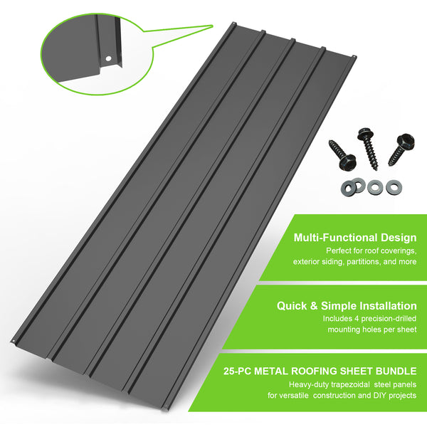 English Elm 25 Pcs Metal Roofing Panels - Durable Galvanized Steel Set For Sheds, Gazebos, Patios & More! W1859P387326