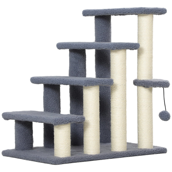 English Elm PawHut 4-Level Cat Steps Carpeted Ladder with Scratching Posts, Hanging Ball & Side Step for Sofa Bed W2225P249719