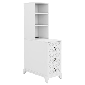 English Elm End Table With 3 Drawers And 2 Open Shelves - Stylish Corner Side Table With Charging Ports In White W2593P289147