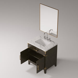 English Elm Brown Oak Single Sink Vanity Set With Carrara Marble Top, Chrome Faucet & 28" Mirror For Elegance B2731S02002