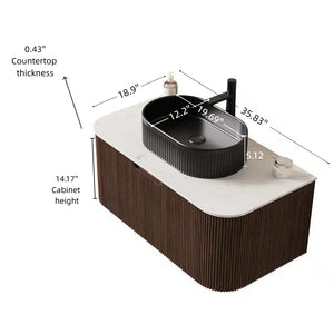 English Elm Dina Floating Bathroom Vanity Sintered Stone Top Glass Basin Striped Plywood Cabinet W2615S00421