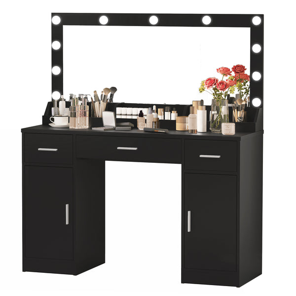 English Elm 47.2"vanity Desk with Lighted Mirror Three Drawers Mdf Makeup Table for Bedroom W2386P415281