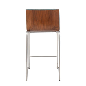 English Elm Mason Mara 26" Stylish Counter Stool Set Of 2 - Walnut Wood, Green Fabric & Stainless Steel Base B202P222074