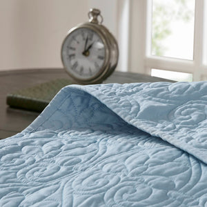 JLA Home Madison Park - 3 Reversible Bedspread Set with Quilted Stitch Texture, Oversized Drape, Prewashed Cotton Fill & Antimicrobial Care Blue MP13-1564