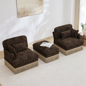 English Elm Comfy Chenille Leopard Print Loveseat with Tassel Trim Movable Ottoman Living Room Brown W5656S00011