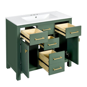 English Elm 72'' Modern Bathroom Vanity Set With Ceramic Sink, Ample Storage, Solid Wood Frame & Green Finish N710SS00011F