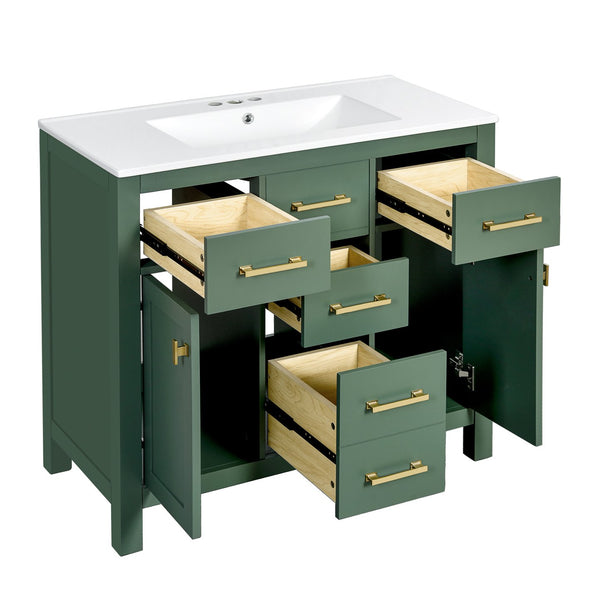 English Elm 72'' Modern Bathroom Vanity Set With Ceramic Sink, Ample Storage, Solid Wood Frame & Green Finish N710SS00011F
