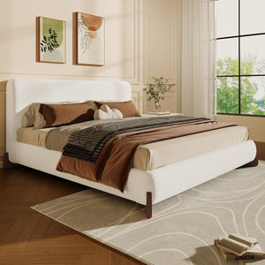 English Elm Elegant Boucle Platform Bed with Wood Legs Textured Upholstery King Bedroom N769K333730B