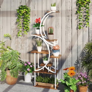 English Elm Outsunny 8 Tier S Shaped Fir Wood Plant Stand Carbonized Steel Frame Corner Shelf W2225P485567