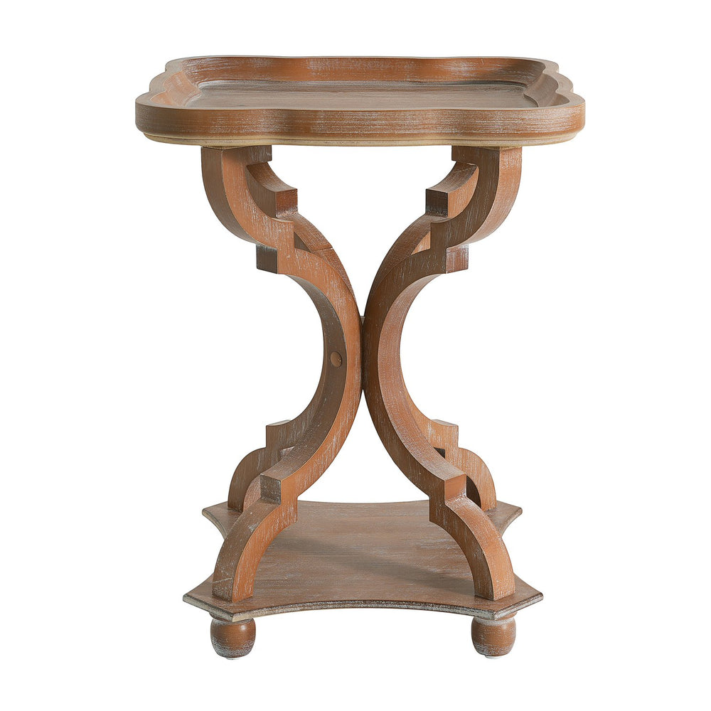 English Elm Accent Table French Country Hourglass Base Carved Wood Distressed Finish Entryway Side 69816.00NTL