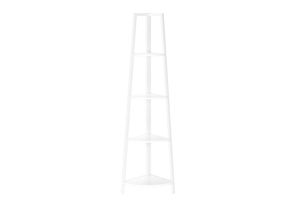 English Elm Bookshelf, Corner 4-Tier Etagere 59" Tall White Laminate & Metal Organizer for Office Bedroom Decor B2710P219395