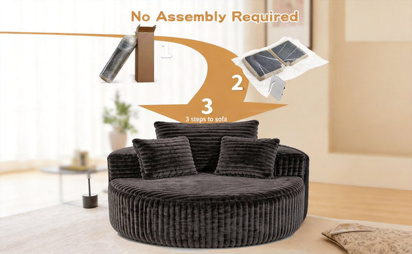 English Elm Round Oversized Corduroy Chaise Lounge Armless Circular Sofa for Bedroom Living Room W5527P489260