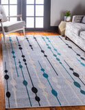 Unique Loom Outdoor Modern Seattle Machine Made Geometric Rug Gray, Black/Blue/Cream/Turquoise 9' 0" x 12' 0"