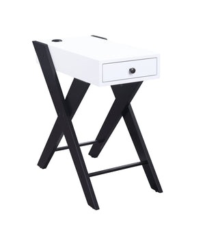 English Elm Fierce Modern White & Black Accent Table with Built-In USB, Pull-Out Drawer, Sleek X-Leg Design B2726P243282