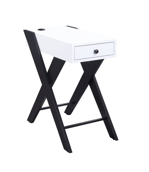 English Elm Fierce Modern White & Black Accent Table with Built-In USB, Pull-Out Drawer, Sleek X-Leg Design B2726P243282
