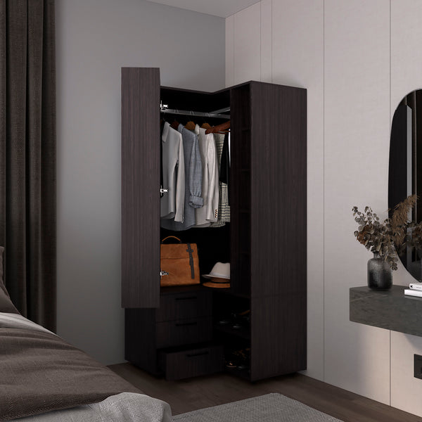 English Elm Armoire with Built-In Mirror and Ample Storage — 4 Doors, 2 Drawers, 4 Shelves, Eco-Friendly Finish Black 59.45 L x 22.05 W x 5.51 H B097S00212