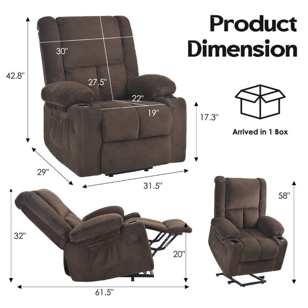 English Elm Power Lift Recliner Chair With Massage, Heat Therapy, Usb Ports & Cup Holders For Ultimate Comfort P2 T3623P380493-GIGA
