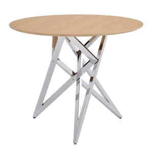English Elm 37inch Round Dining Table Warm Wood Grain Top Silver Tripod Base Seats Four W3357P395501