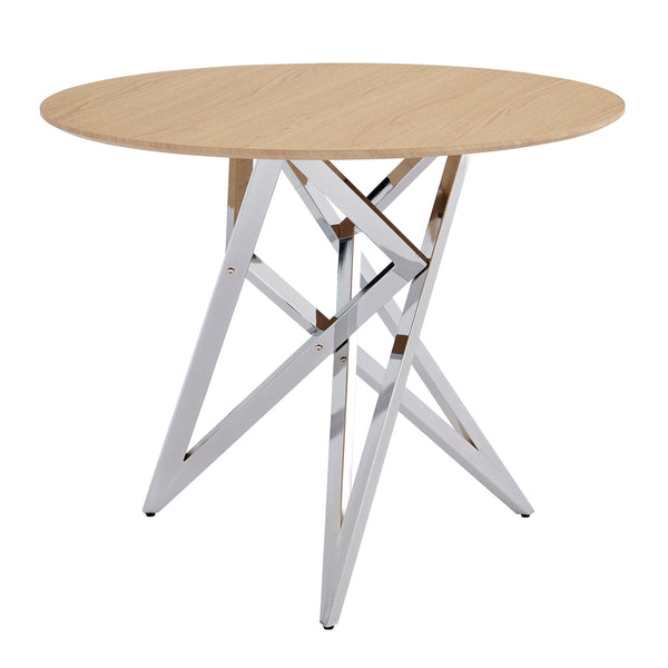 English Elm 37inch Round Dining Table Warm Wood Grain Top Silver Tripod Base Seats Four W3357P395501