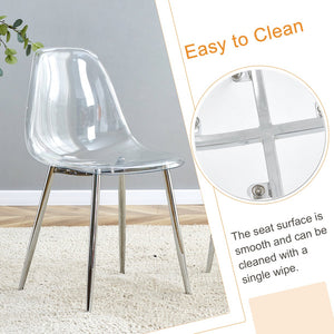 English Elm Table and Chair Set with Marble Glass Top Silver Legs Four Transparent Seats W1151S04648