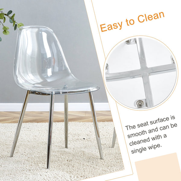 English Elm Table and Chair Set Marble Glass Top Six Transparent Seats Silver Legs Dining W1151S04649