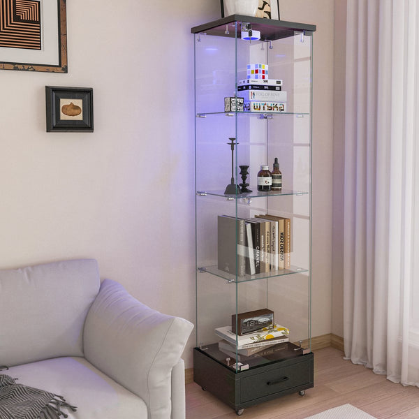 English Elm Modern Glass Display Cabinet With Led Lights - Stylish 4-Shelf Storage For Collectibles & Decor W241P268241