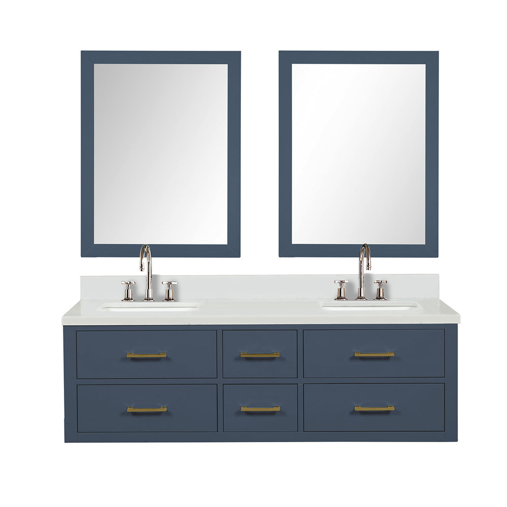 English Elm Blue Double Bath Vanity Set With Cultured Marble Top, Chrome Faucets & Elegant 28" Mirrors Included B2731S01824